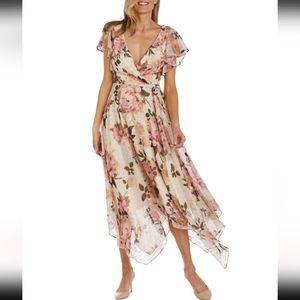 Nightway gardenparty handkerchief hem floral dress 10 champagne pink wedding